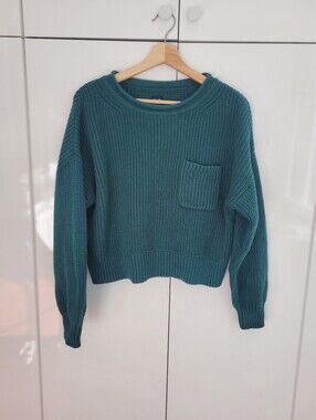 GAP 100% Cotton Teal Crewneck Rollneck Knit Sweater with Pocket Size S